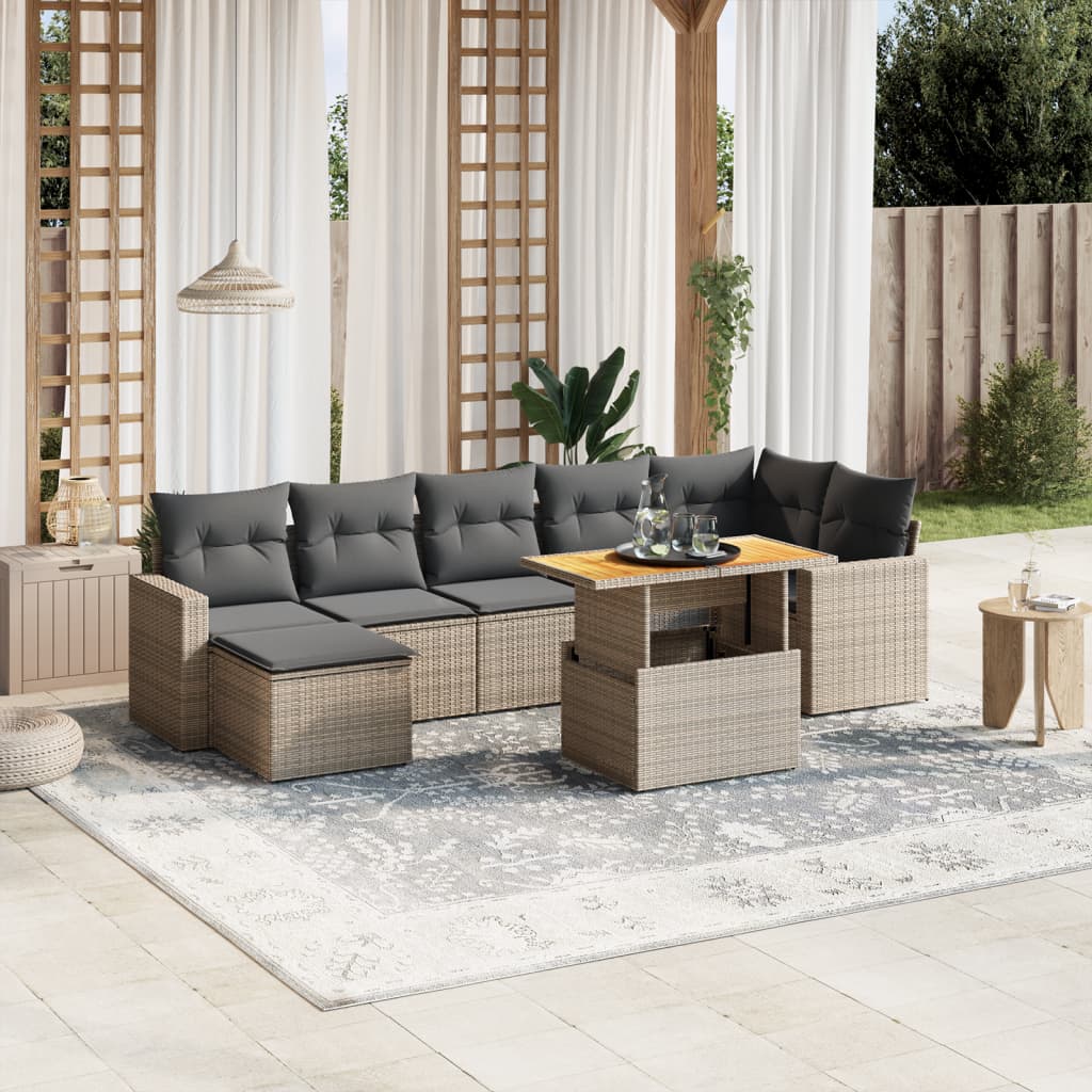 8-tlg. Garten-Sofagarnitur mit Kissen Grau Poly Rattan