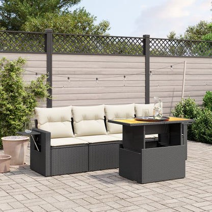 5-tlg. Garten-Sofagarnitur mit Kissen Schwarz Poly Rattan