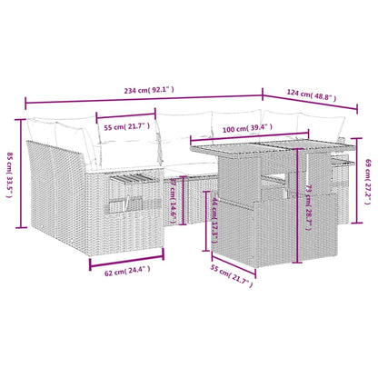 7-tlg. Garten-Sofagarnitur mit Kissen Schwarz Poly Rattan