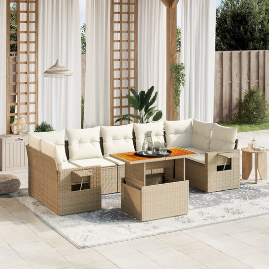 8-tlg. Garten-Sofagarnitur mit Kissen Beige Poly Rattan
