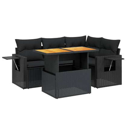 5-tlg. Garten-Sofagarnitur mit Kissen Schwarz Poly Rattan