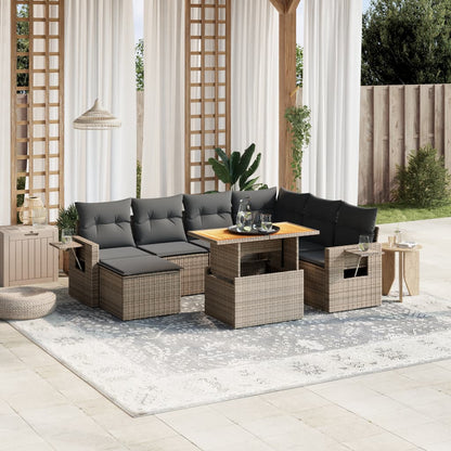 8-tlg. Garten-Sofagarnitur mit Kissen Grau Poly Rattan