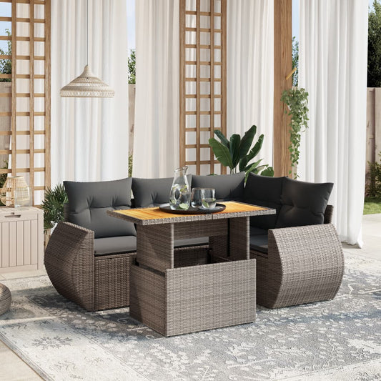 5-tlg. Garten-Sofagarnitur mit Kissen Grau Poly Rattan