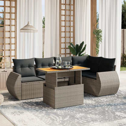 6-tlg. Garten-Sofagarnitur mit Kissen Grau Poly Rattan