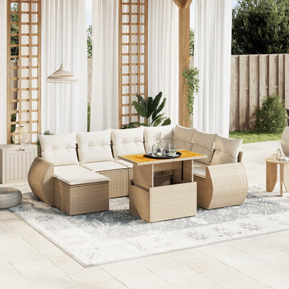 8-tlg. Garten-Sofagarnitur mit Kissen Beige Poly Rattan