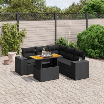 6-tlg. Garten-Sofagarnitur mit Kissen Schwarz Poly Rattan