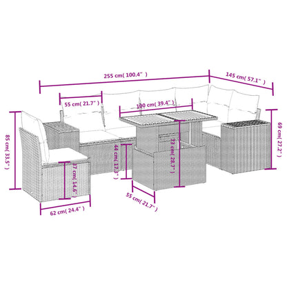 7-tlg. Garten-Sofagarnitur mit Kissen Schwarz Poly Rattan
