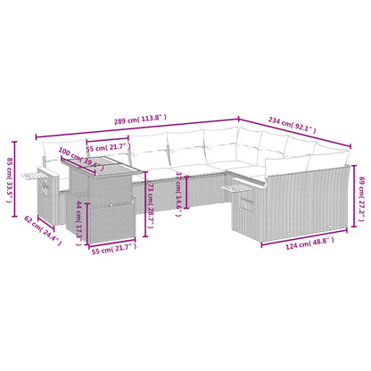 10-tlg. Garten-Sofagarnitur mit Kissen Beige Poly Rattan