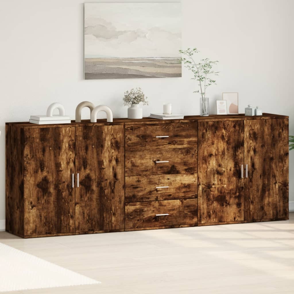 Sideboards 3 Stk. Räuchereiche Holzwerkstoff