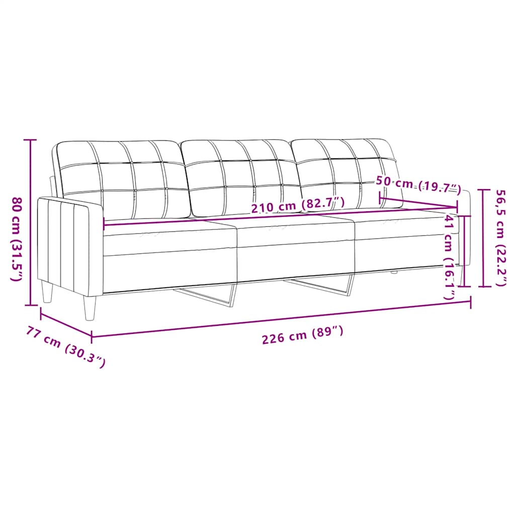 3-Sitzer-Sofa Hellgrau 210 cm Stoff