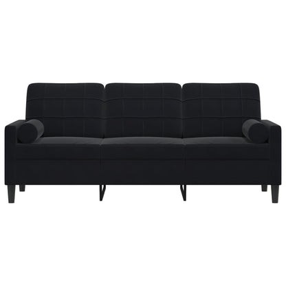 3-Sitzer-Sofa mit Zierkissen Schwarz 180 cm Samt