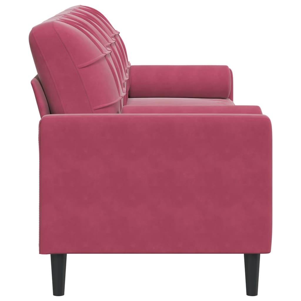 Sofa 3-Sitzer mit Zierkissen Weinrot 210 cm Samt