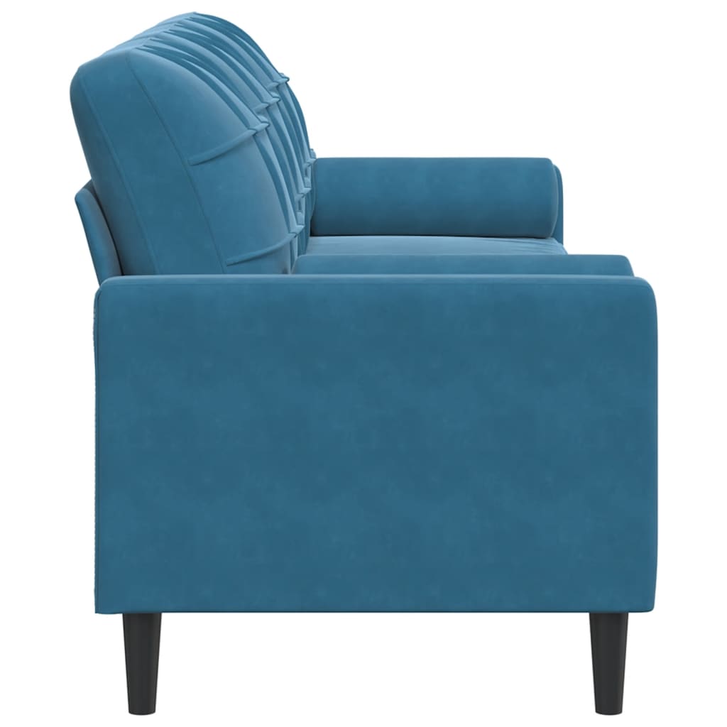 Sofa 3-Sitzer mit Zierkissen Blau 210 cm Samt