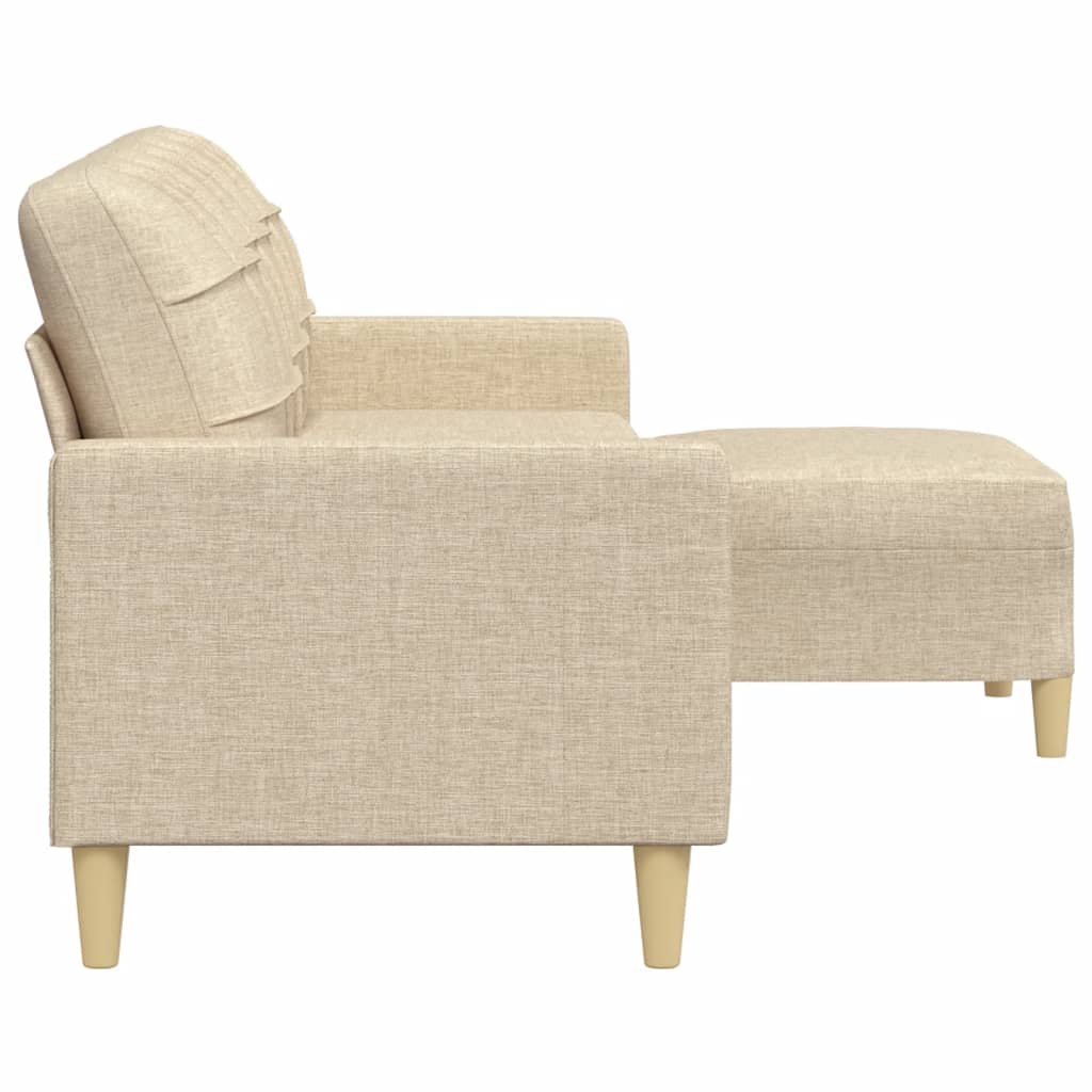 3-Sitzer-Sofa mit Hocker Creme 210 cm Stoff