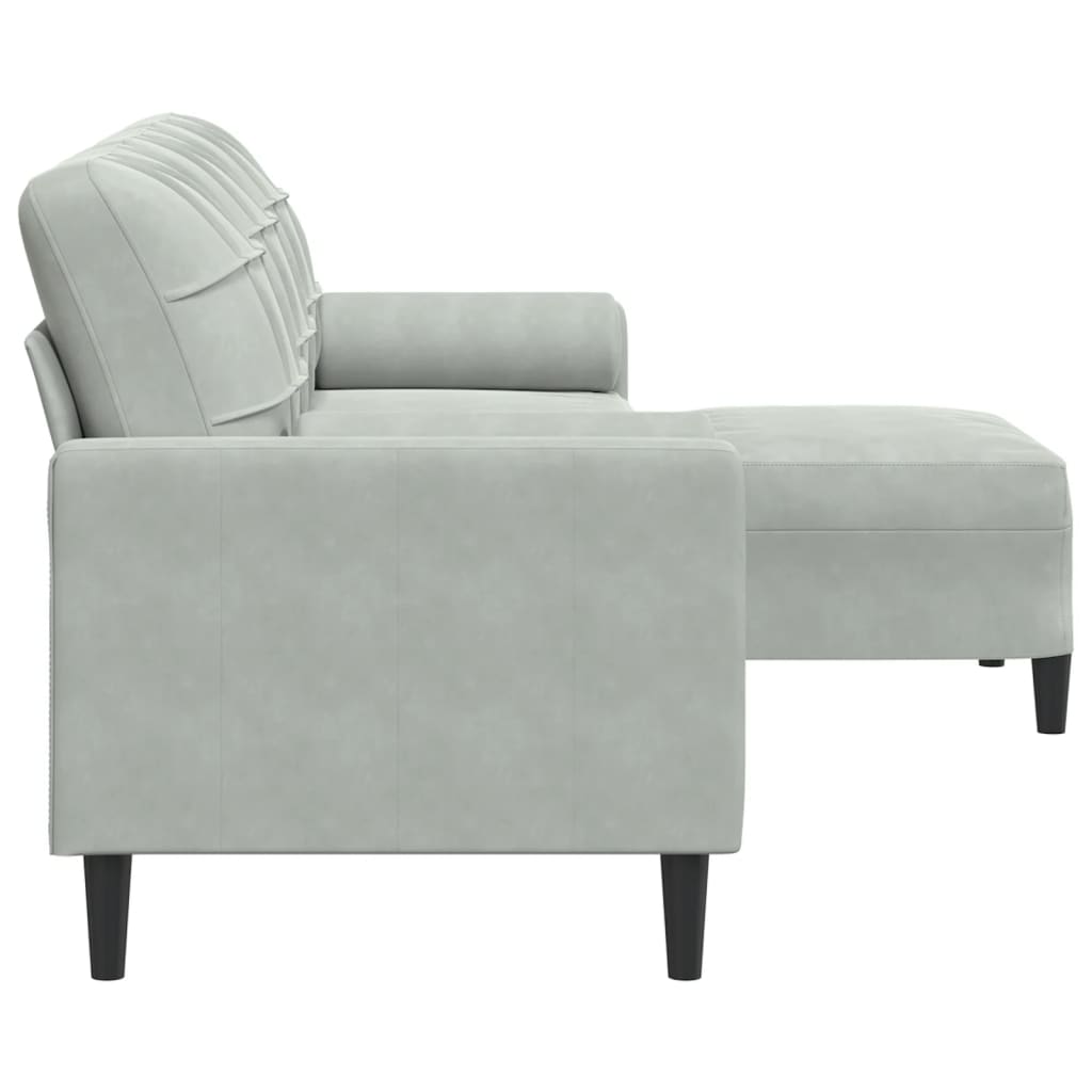 3-Sitzer-Sofa mit Hocker Hellgrau 210 cm Samt