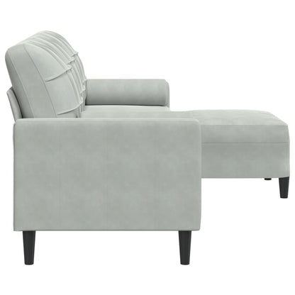 3-Sitzer-Sofa mit Hocker Hellgrau 210 cm Samt