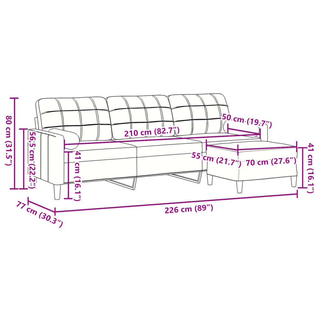 3-Sitzer-Sofa mit Hocker Rosa 210 cm Samt