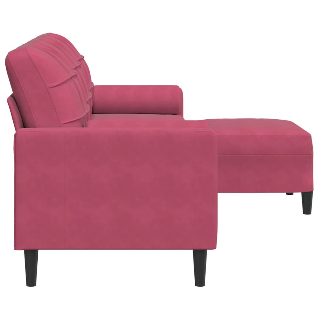 3-Sitzer-Sofa mit Hocker Weinrot 210 cm Samt