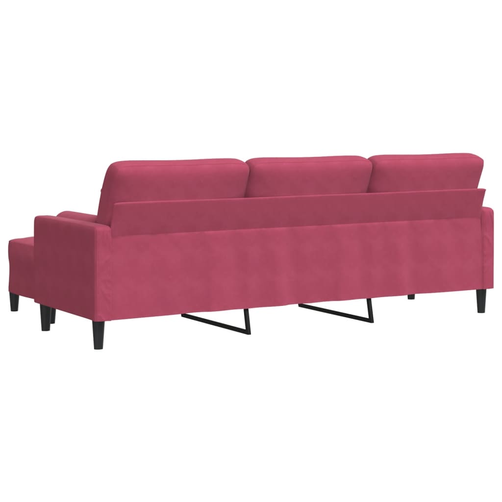 3-Sitzer-Sofa mit Hocker Weinrot 210 cm Samt
