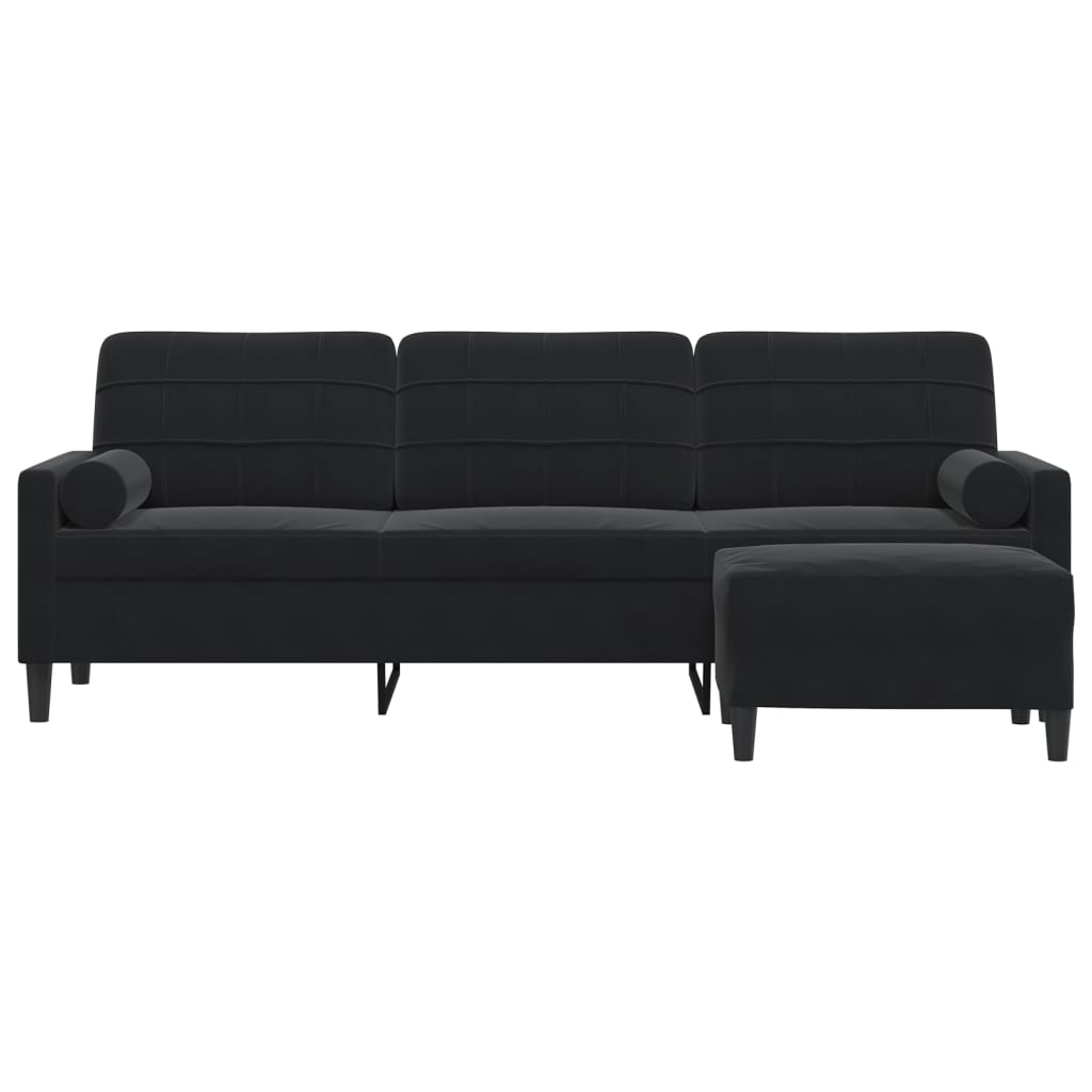 3-Sitzer-Sofa mit Hocker Schwarz 210 cm Samt