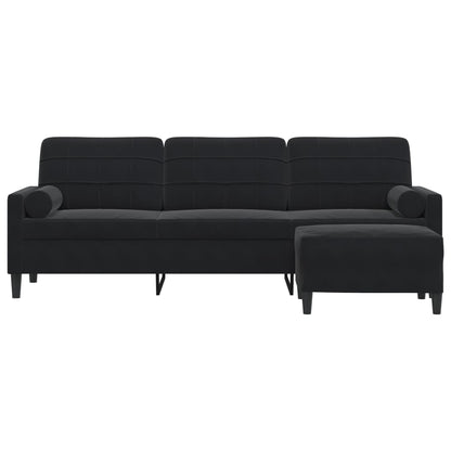 3-Sitzer-Sofa mit Hocker Schwarz 210 cm Samt