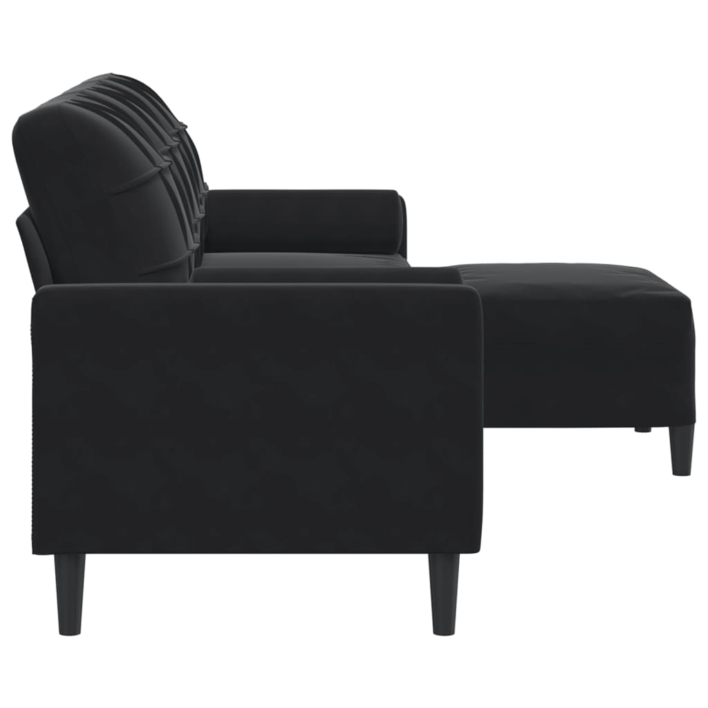 3-Sitzer-Sofa mit Hocker Schwarz 210 cm Samt