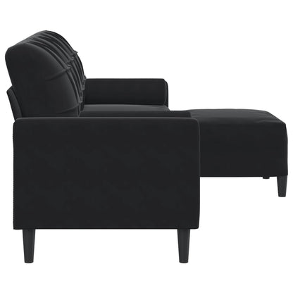 3-Sitzer-Sofa mit Hocker Schwarz 210 cm Samt