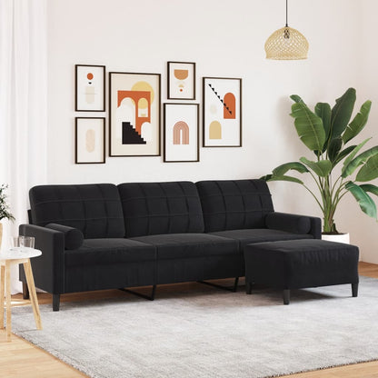 3-Sitzer-Sofa mit Hocker Schwarz 210 cm Samt