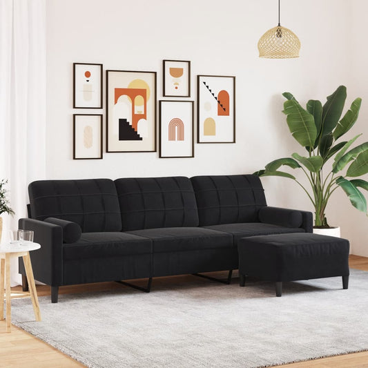 3-Sitzer-Sofa mit Hocker Schwarz 210 cm Samt