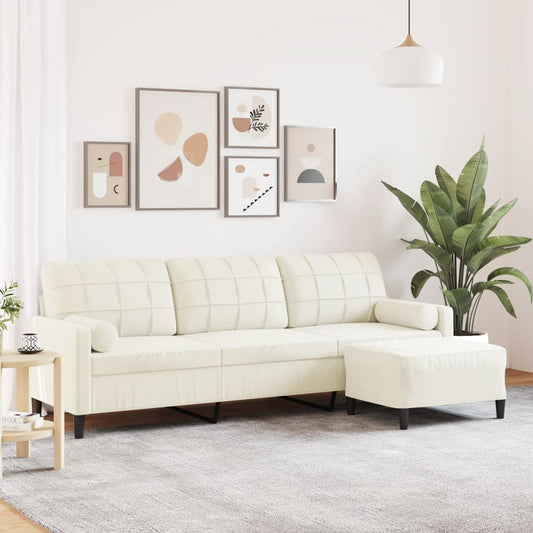3-Sitzer-Sofa mit Hocker Creme 210 cm Samt