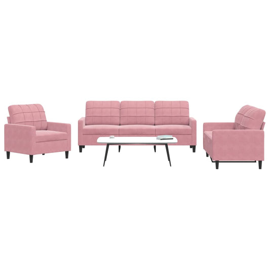 3-tlg. Sofagarnitur mit Kissen Rosa Samt