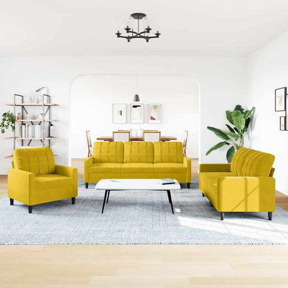 3-tlg. Sofagarnitur mit Kissen Gelb Samt