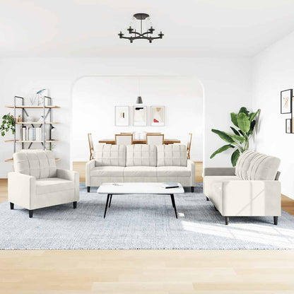 3-tlg. Sofagarnitur mit Kissen Creme Samt