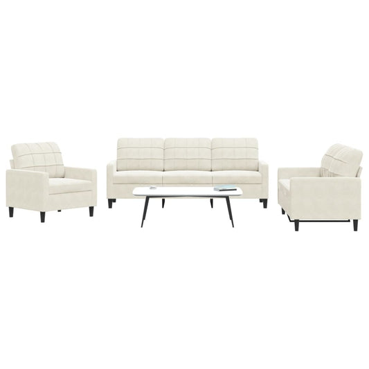 3-tlg. Sofagarnitur mit Kissen Creme Samt