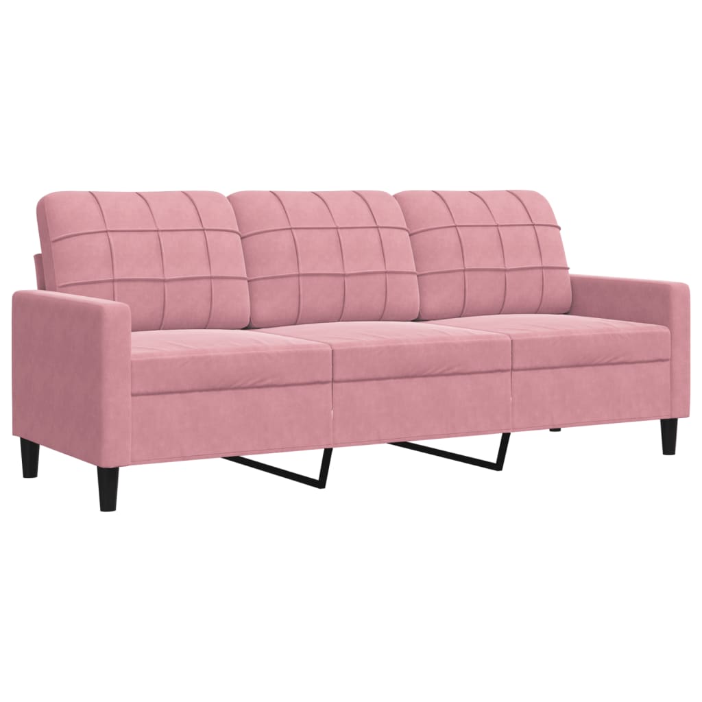 3-tlg. Sofagarnitur mit Kissen und Nackenrollen Rosa Samt