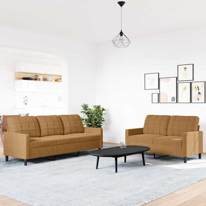2-tlg. Sofagarnitur mit Kissen Braun Samt