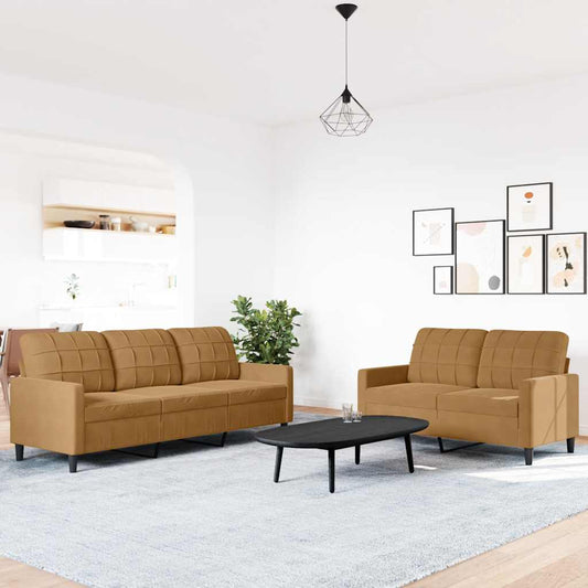 2-tlg. Sofagarnitur mit Kissen Braun Samt