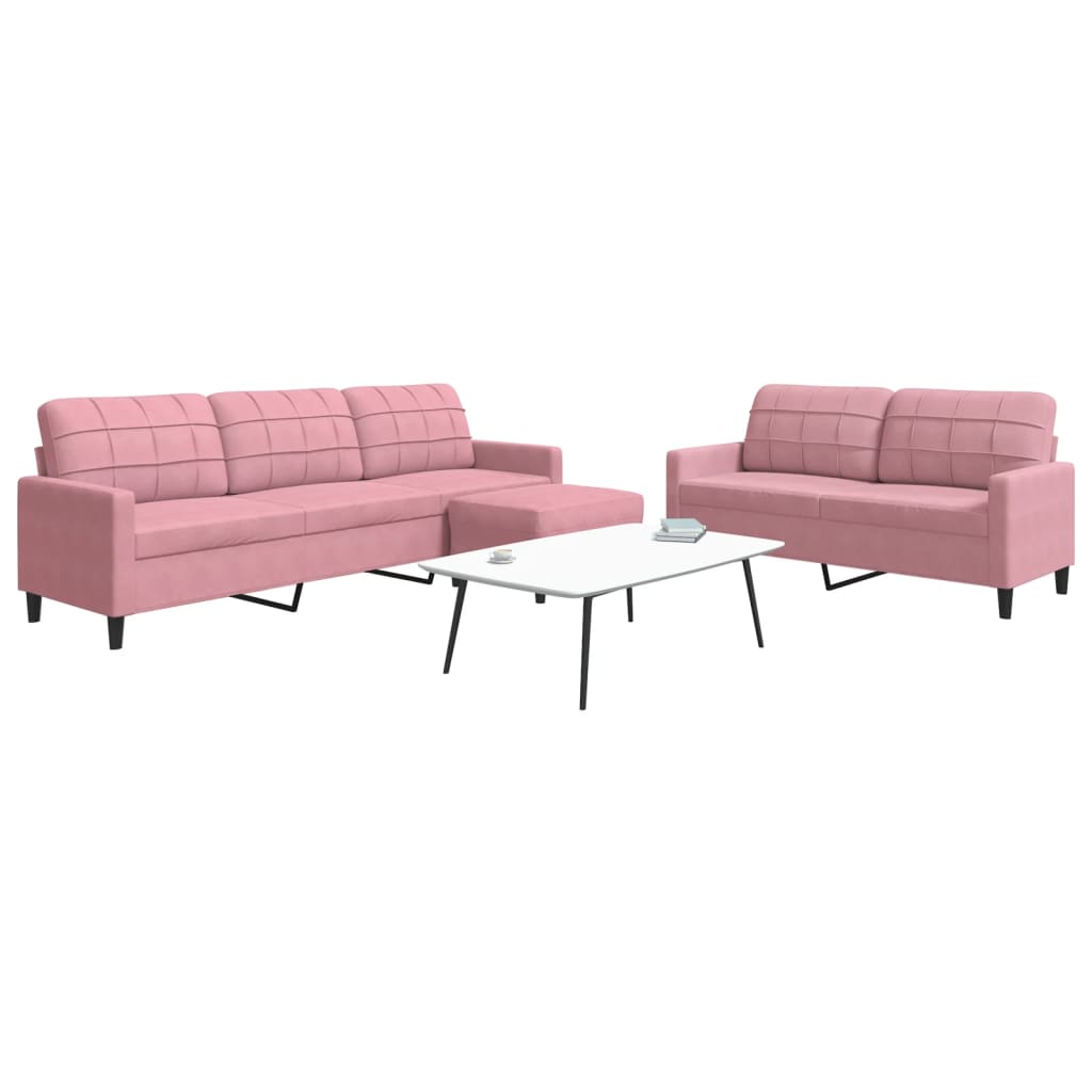 3-tlg. Sofagarnitur mit Kissen Rosa Samt