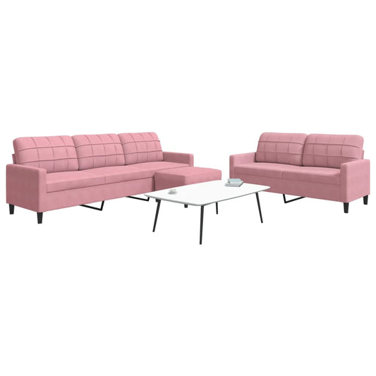 3-tlg. Sofagarnitur mit Kissen Rosa Samt