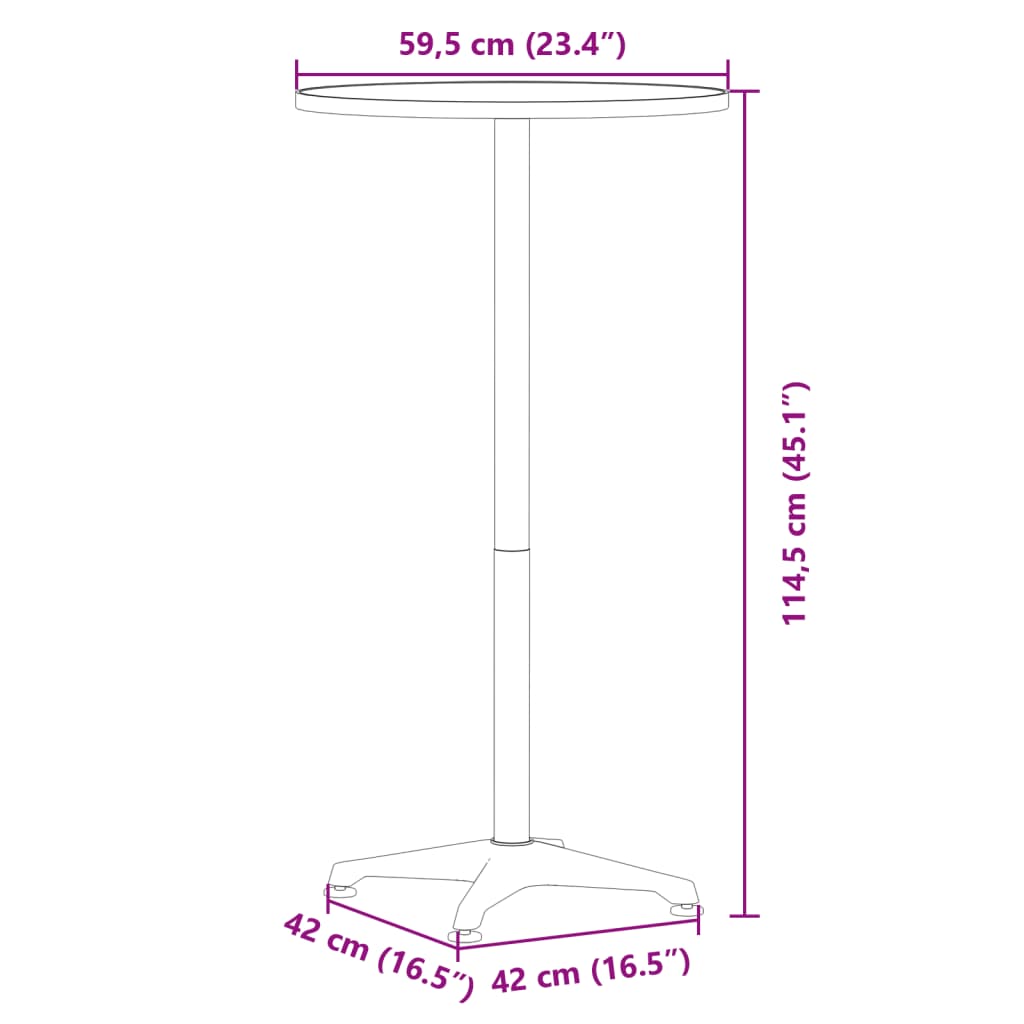 Udendørs Bar Bord Højde Justerbar Ø59,5x70/114,5 cm Aluminium