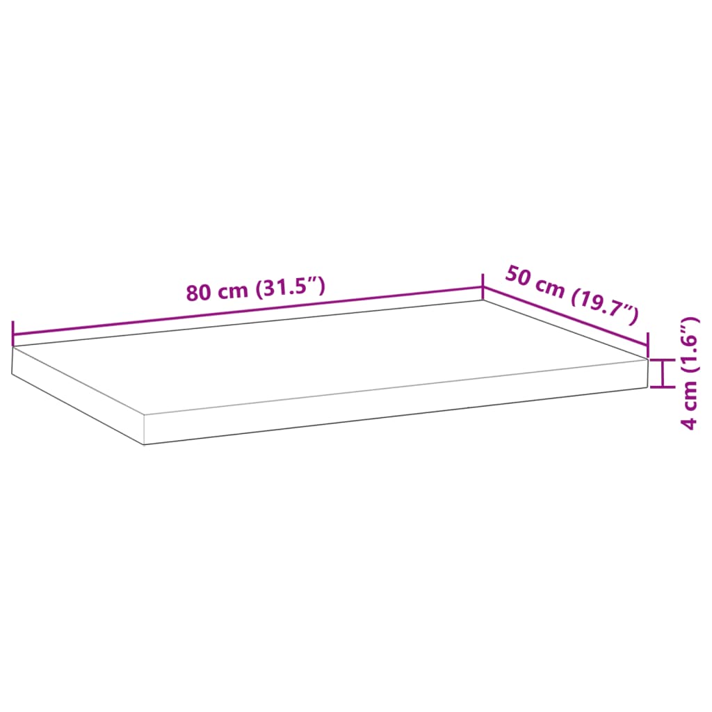 Waschtischplatte Unbehandelt 80x50x4 cm Massivholz Akazie