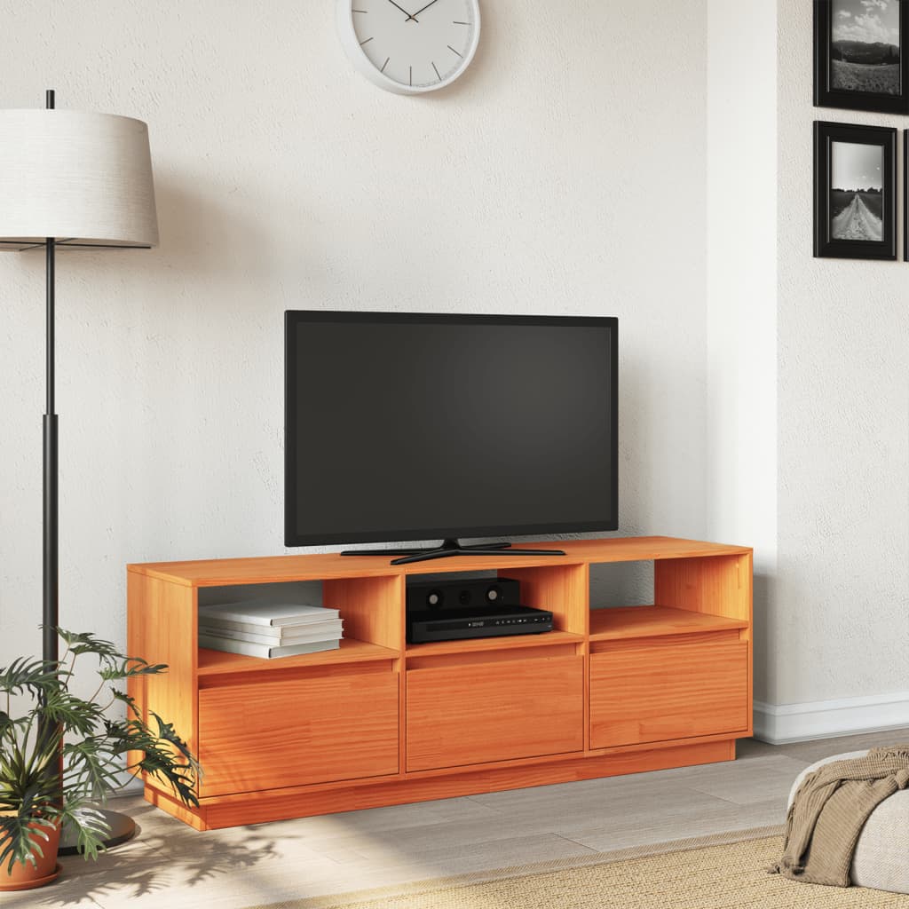 Tv-møbel voksbrun 140x37x50 cm massiv fyrretræ