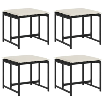Gartenhocker mit Kissen 4 Stk. Schwarz Poly Rattan