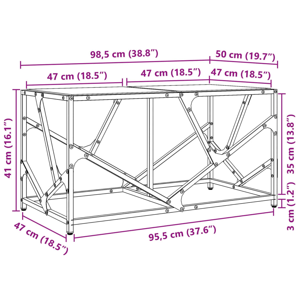 Couchtisch mit Glasplatte Schwarz 98,5x50x41 cm Stahl