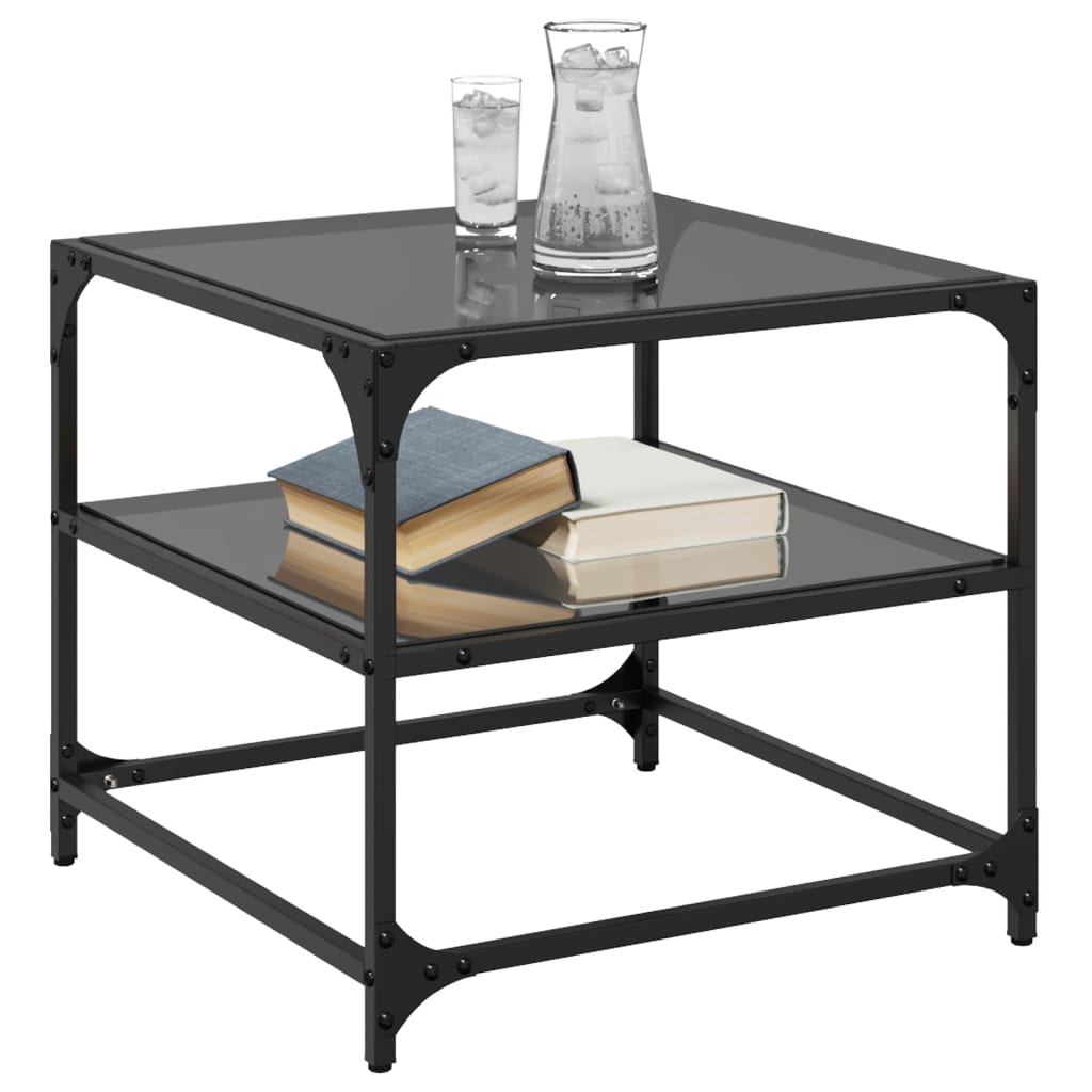 Sofaborde med glasplader 2 stk Sort 50x50x45 cm Stål