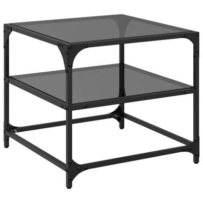 Sofaborde med glasplader 2 stk Sort 50x50x45 cm Stål