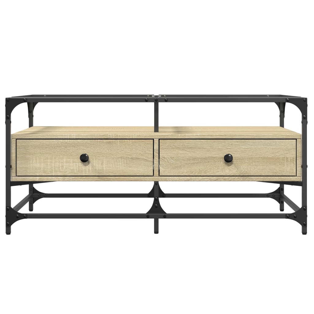 Couchtisch mit Glasplatte Sonoma-Eiche 98,5x50x45 cm Stahl