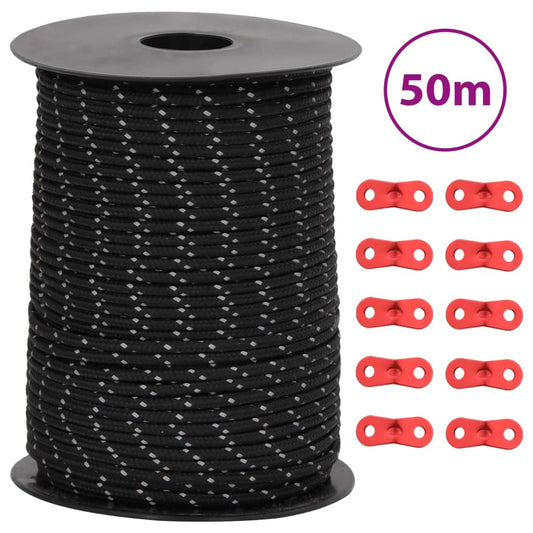 Teltreb Reflekterende med rebstrammere 50 m 3 mm