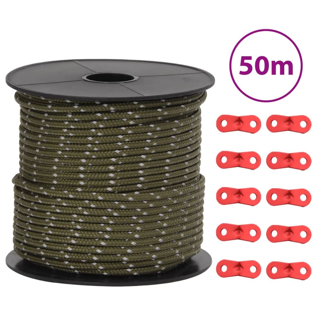 Teltreb reflekterende med rebstrammere 50 m 4 mm