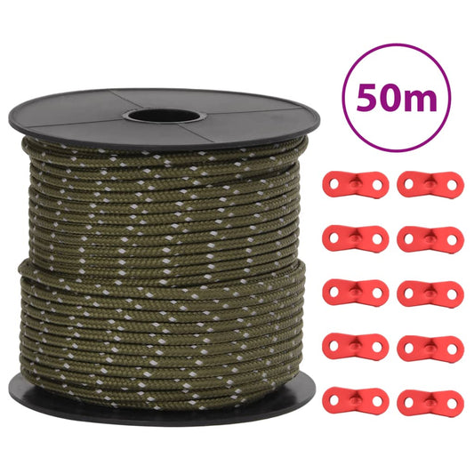 Teltreb reflekterende med rebstrammere 50 m 4 mm